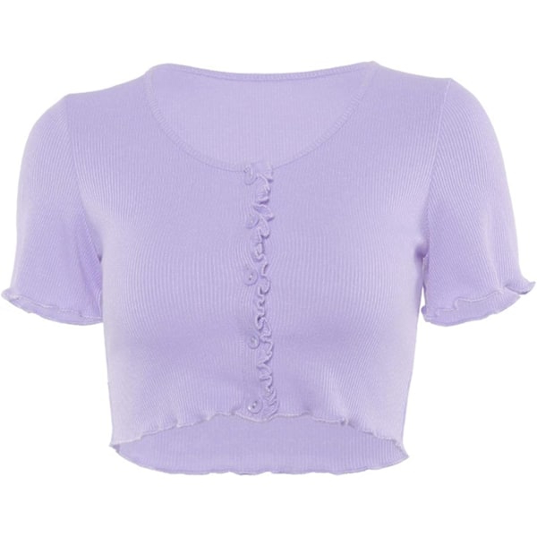 Tank Crop Tops Y2K Kvinnor Knäppt Stickad Kortärmad Purple M
