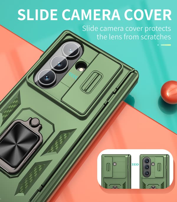 Kameradeksel med pop-up og ringstativ til Samsung Galaxy Z Fold 5 Olive Green