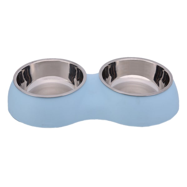 Hundskål dubbelskål i rostfritt stål vatten- och matupphöjda skålar blue
