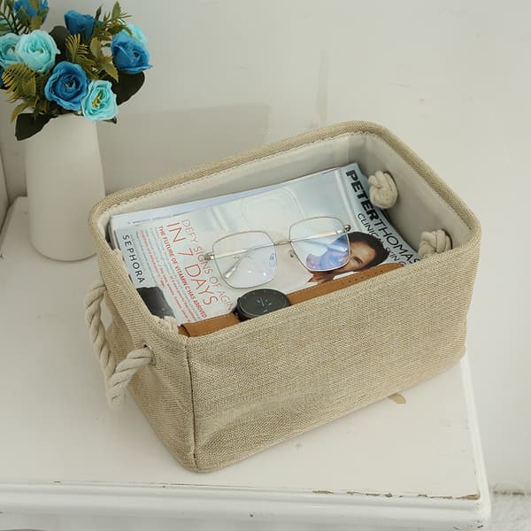 (Vaskbar, beige, lille, 31×21×16cm) Tyk lærred Foldbar Opbevaring
