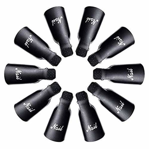 10 st Plast Akryl Nagelkonst Blötläggningsklämma UV Gel Polish Remover Wrap Verktyg BLACK