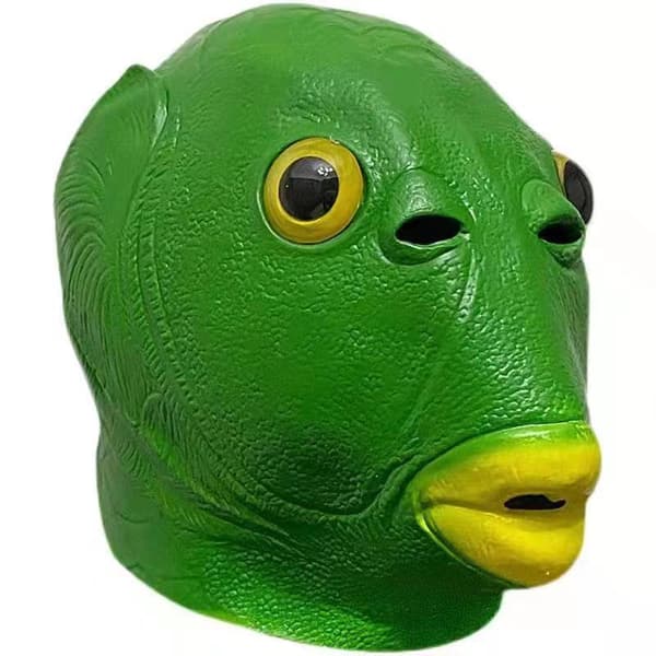 Grøn Fiskehovedmaske + Guldhalskæde Prank Sæt