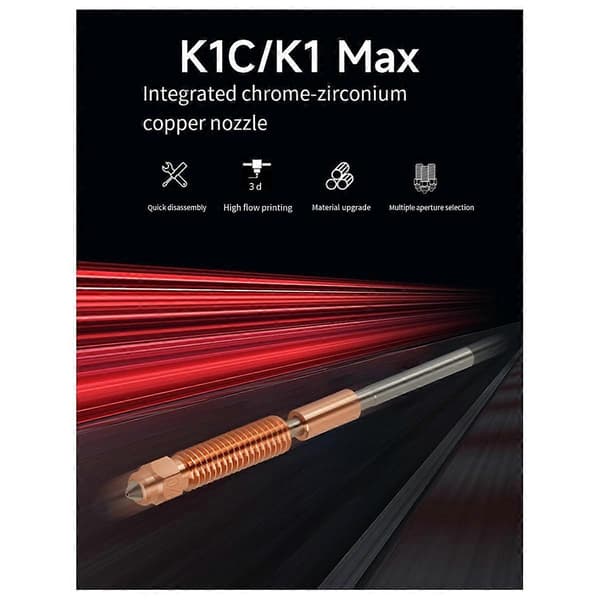 Højstrømsprint Opgraderet Dyse K1C Krom Zirconium Kobber Dyse til K1 Max V3 3D Printer Hot End-0.6mm