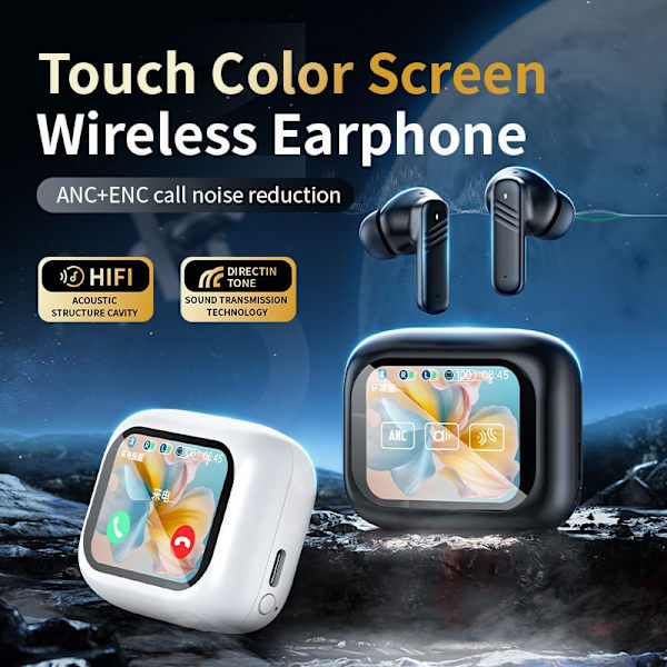 LX-10 Fuld-farve Touchscreen ANC TWS Bluetooth Øretelefoner
