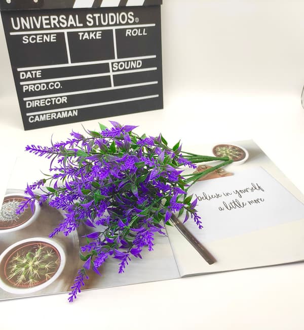 7 stk. 5 Grene Julepynt Kunstig Lavendel Lilla A
