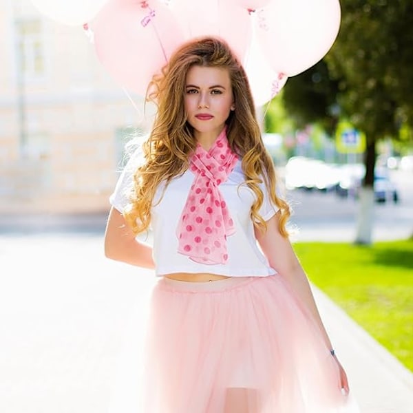 Mjuk blommig sjal för kvinnor, chiffong, genomskinlig scarf CLT01 Polka Dot-pink