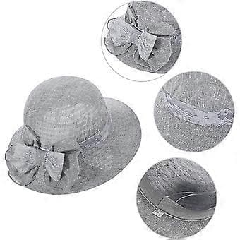 Sammenfoldelig solhat til damer, sommerhatte til kirken, bredskygget Ascot Race Derby-hat til cocktail-/bryllupsfester, anti-UV