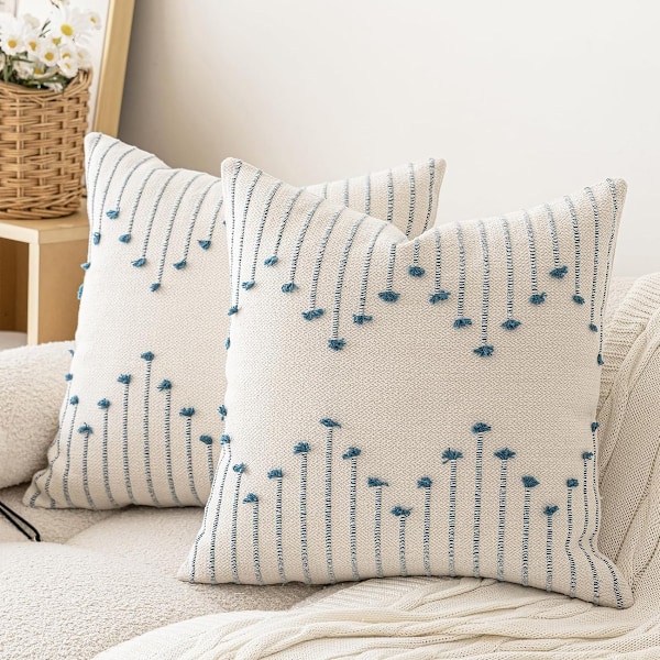 Set med 2 Neutrala Dekorativa Texturerade Kuddfodral Bondgård Örngott Moderna Fyrkantiga Kuddfodral för Soffa, Divan, Vardagsrum blue