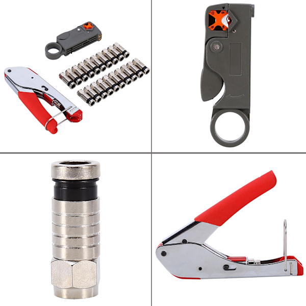 Koax Kompressionsverktyg Kit Universellt Kompressionskrimpverktyg Koaxkabel Skalverktyg Med Premium F Kontakter Hög Slagtålighet Material Och Justerbar