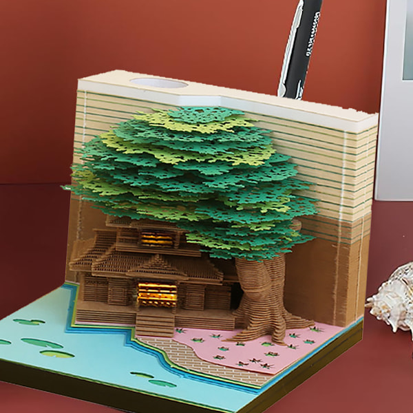 3D Memo Pad Pappersskulptur Konst 3D Klisterlappar Praktiska Post-it-lappar Äktenskapsträd Kawaii Anteckningsblock Green