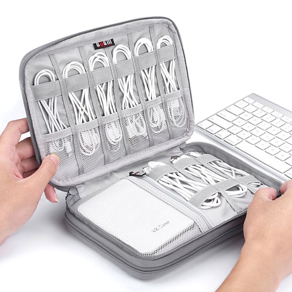 Enkel och dubbellagers datakabel förvaringsväska, powerbank, USB