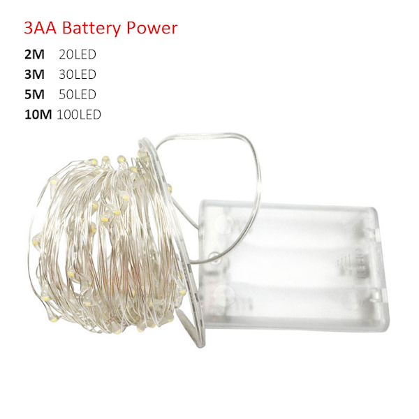 Silvertråd LED-slingljus Batteridriven Varmvit Fe