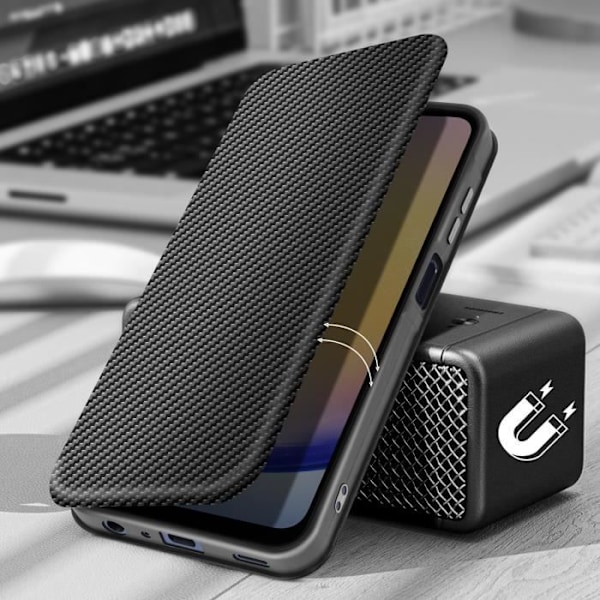 Fodral till Samsung Galaxy A25 5G Carbon Fiber Flip Card Holder Carbon