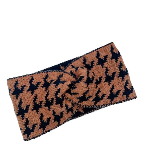 Retro Houndstooth Strikket Snoet Pandebånd: Et Alsidigt Bredskygget Pandebånd til Efterår og Vinter