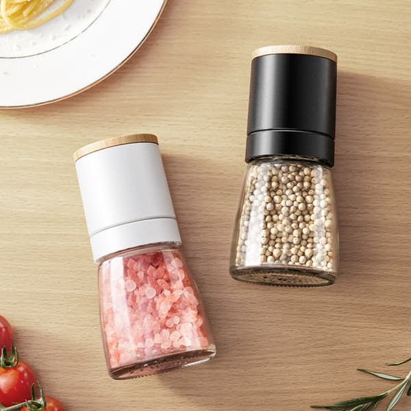Peppar Salt Kvarn - Justerbar Grovhet Keramisk Krydda black + white