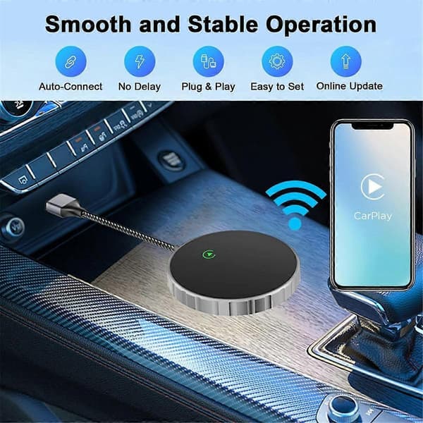 Langaton Carplay-sovitin, Carplay-langaton sovitin Päivitys Plug & Play Muuntaa langallisen langattomaksi CarPlay-sovittimeksi autoon