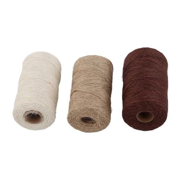3 st jutesnöre vit brun khaki flätad tross DIY förpackning tjock tråd tillbehör 2mm