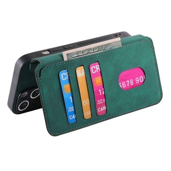 Magnetisk avtakbart flip-telefondeksel med RFID-beskyttelse, multifunksjonell kortholder og stativ; kompatibel med iPhone 11 Pro Max green