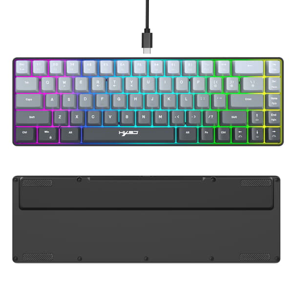 V200 Gradient Sort 69-tasters Ergonomisk Kablet Tastatur Delt Buet RGB Baggrundsbelyst til Arbejde og Gaming