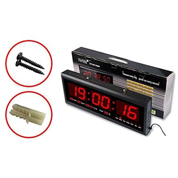 Stor digital LED-väckarklocka med kalender, datum och temperatur