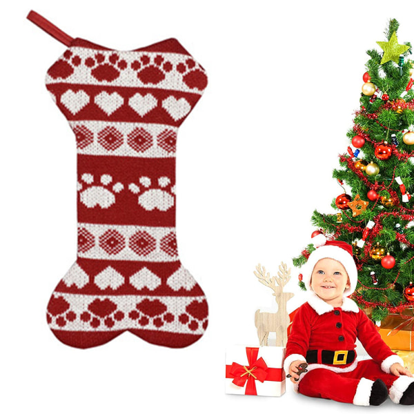 Christmas Decoration Socks Pendant Gift Bag Red Knit Dog