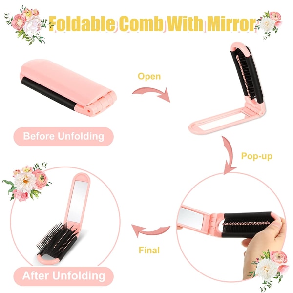 (3-pack) Mini Folding Mirror Detangler Hair Brush Detangling