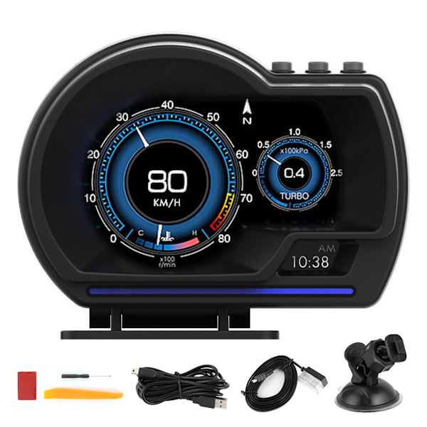 Head Up Display för bil OBD GPS Dual Mode Smart Digital Hastighetsmätare Realtids ECU-dataövervakare med justerbart fäste och omgivningsljusjustering
