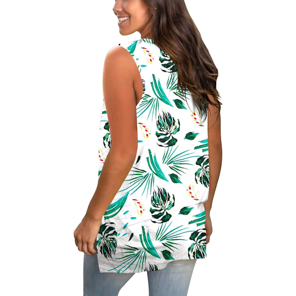 Tanktoppar för damer V-ringad T-shirt Ärmlösa toppar Blommig sidoslits Tanktoppar 125-banana Leaf Large