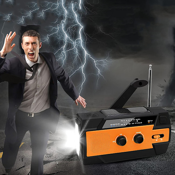 Solradio AM/FM Vevradio Portabel USB Uppladdningsbar Nödradiotelefon med 2000mAh Powerbank, LED-ficklampa, SOS-larm och Handvevsdynamo för