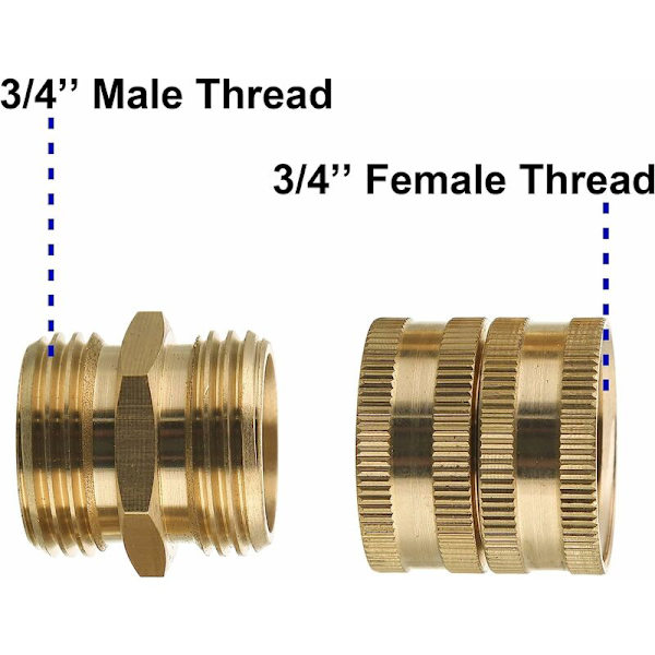 Haveslangeadapter, han til han, hun til hun, 3/4'' messing