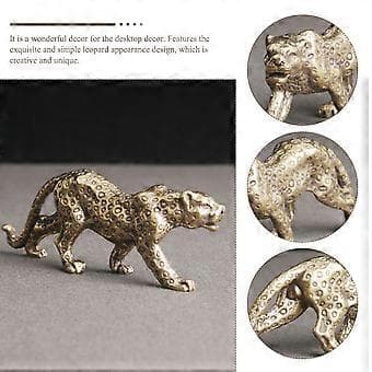 Retro Mässing Leopard Staty Hem Skrivbord Tyngd Små Mässing Djur Figurin