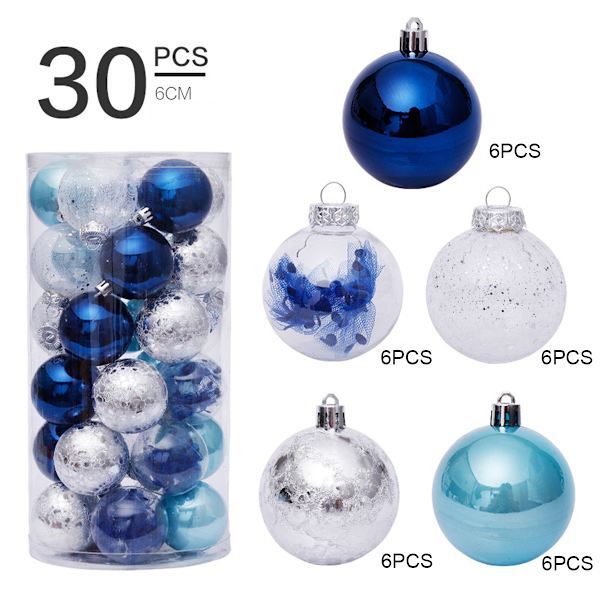 30pcs Christmas Ball Ornaments Set for Xmas Tree 60MM/2.36"