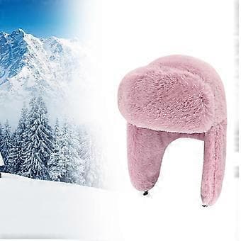 Vinter Trapper Hatte Vinter Lei Feng Hat med Øreklapper Ski Termisk Hat Fortykket Sne Vinter Varm Hat Vinterhatte til Mænd Ski (Pink)