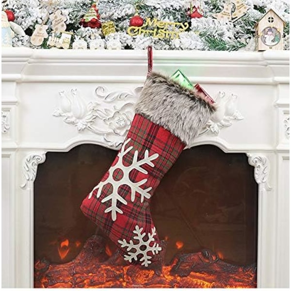 Christmas Stockings 2020, 18 Inches Burlap with Large Plaid