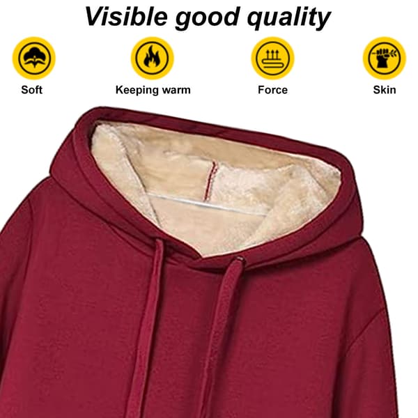 Uformell, varm fleeceforet Sherpa-hettegenser for kvinner Wine red