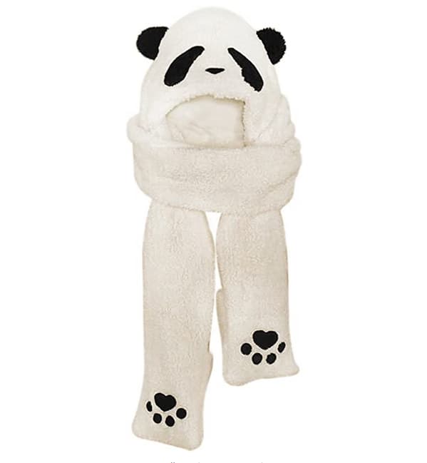 Vinter Panda Hue Halstørklæde Handskesæt til Kvinder, Varm Dame Siamese Hættetrøje