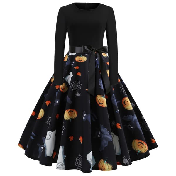 Voksen Halloween kostume - Græskar Spøgelse Trykt Cocktailkjole Størrelse L sort black Size L