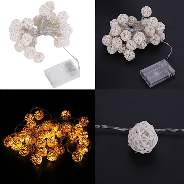 Globe Rattan Ball String Lights 30LED Batteridriven Nattlampa Hängande Dekor (Varm Vit)