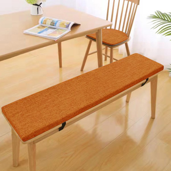 Bänkdyna i linne, halkfri stolsdyna, skoskåpsbänkdyna med bindspänne, orange Style 3