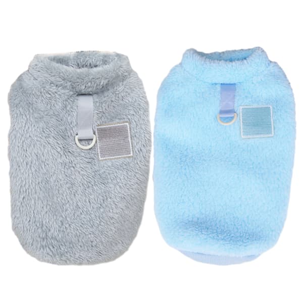 2-pack hundtröja med sele-ring, varma fleecetröjor för valpar, vinterkläder för husdjur, kläder med koppelhål (Blå+Grå)