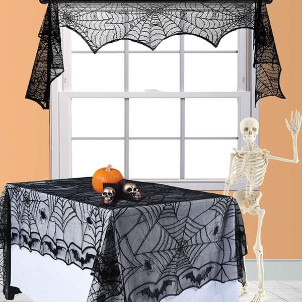 Halloween blonde duk dekorasjon spindelvev trykt mønster D