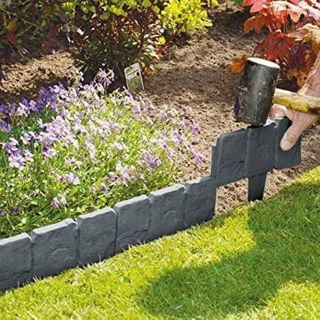 Pakke med 10 - Kantafgrænsning til haven med sten-effekt, modul 25 x 10 CM - Grå