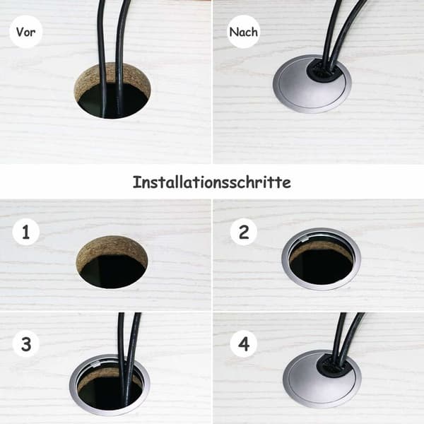 4-pack 60 mm Kabelgenomföringar - Kabelhantering - Skrivbordskanaler med