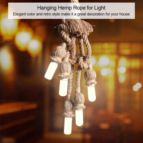 5 Head Vintage hängande hamparep för ljus retro lamptak