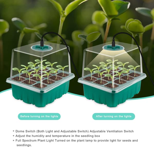 5 Sett Frøbrett med Vekstlys for Planter, LED Fullspektrum Su