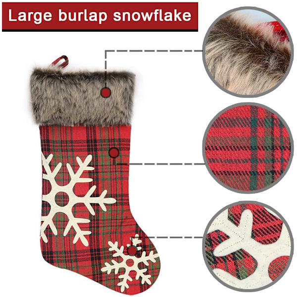 Christmas Stockings 2020, 18 Inches Burlap with Large Plaid