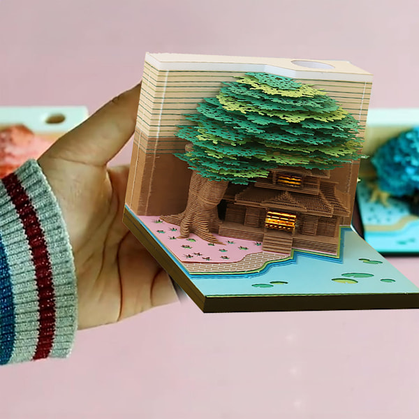 3D Memo Pad Pappersskulptur Konst 3D Klisterlappar Praktiska Post-it-lappar Äktenskapsträd Kawaii Anteckningsblock Green