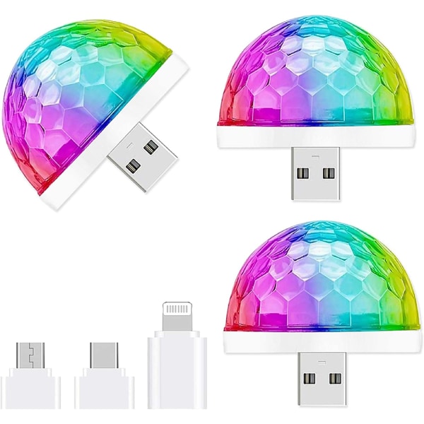 USB Mini Disco Light, 3-pack, Party Lights Ball Sound Activated,
