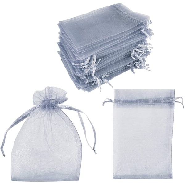 Små presentpåsar med dragsko Organza 25-pack 7x9 cm Grå