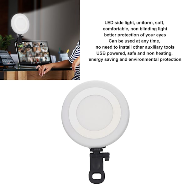 5,5-tums videokonferens LED-ringljus, 3 lägen, 10 nivåer, USB-driven skrivbordslampa med RBG-klämma för bärbar dator